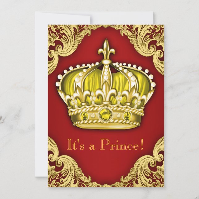 Fancy Prince Baby Shower Red Invitation (Front)