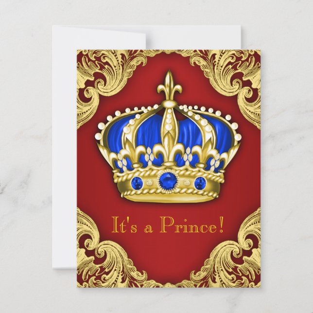 Fancy Prince Baby Shower Red Invitation (Front)