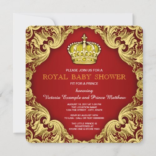 Fancy Prince Baby Shower Red Invitation