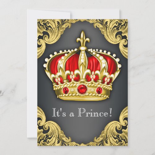 Fancy Prince Baby Shower Regal Red Invitation