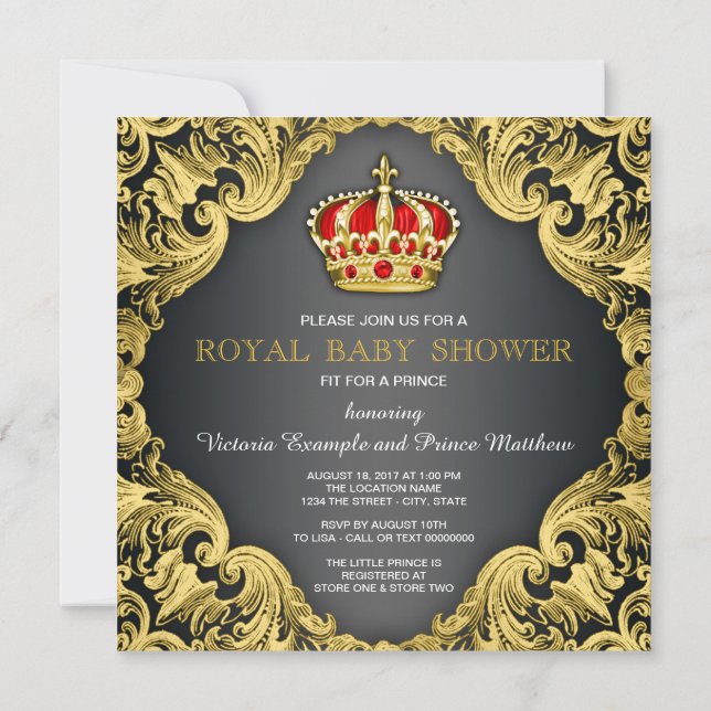 Fancy Prince Baby Shower Regal Red Invitation (Back)