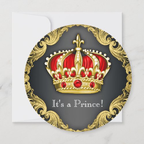 Fancy Prince Baby Shower Regal Red Invitation