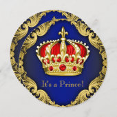 Fancy Prince Baby Shower Royal Blue Invitation (Front/Back)