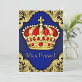 Fancy Prince Baby Shower Royal Blue Invitation (Standing Front)
