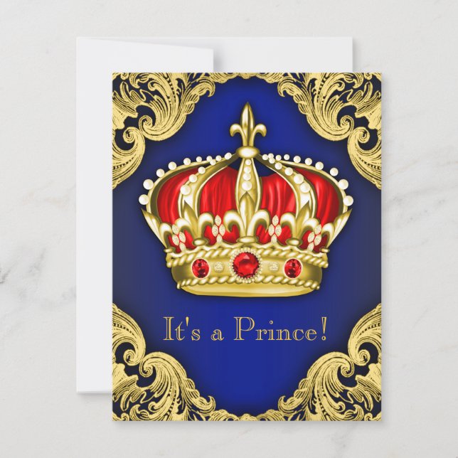 Fancy Prince Baby Shower Royal Blue Invitation (Front)