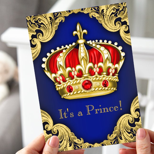 Fancy Prince Baby Shower Royal Blue Invitation