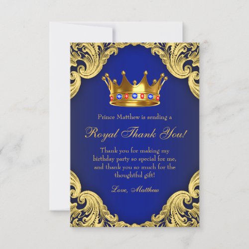 Fancy Prince Birthday Party Thank You Cards