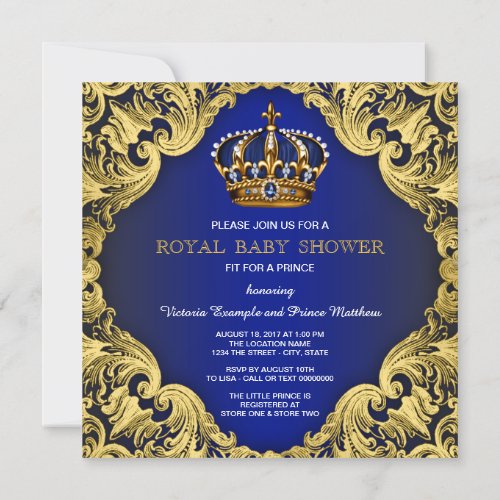 Fancy Prince Boy Baby Shower Invitations