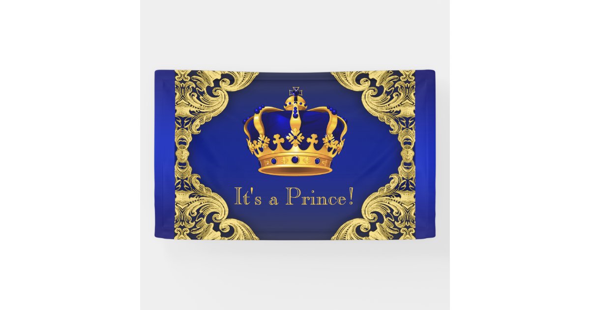 Fancy Prince Royal Blue Gold Crown Baby Shower Banner Zazzle Com