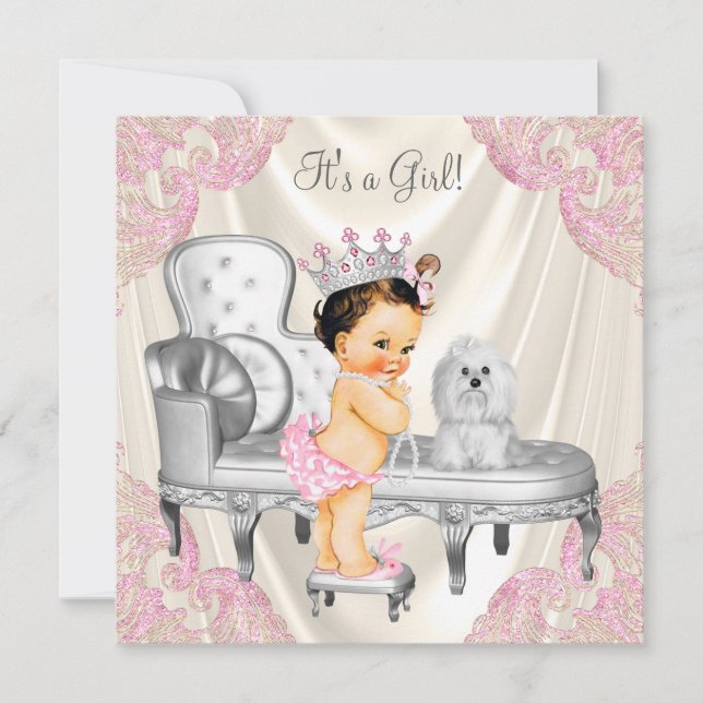 Fancy Princess Baby Shower Ivory Pink Chair Invitation (Front)