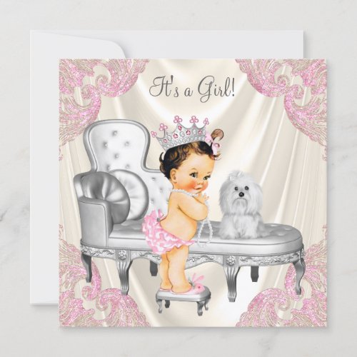 Fancy Princess Baby Shower Ivory Pink Chair Invitation