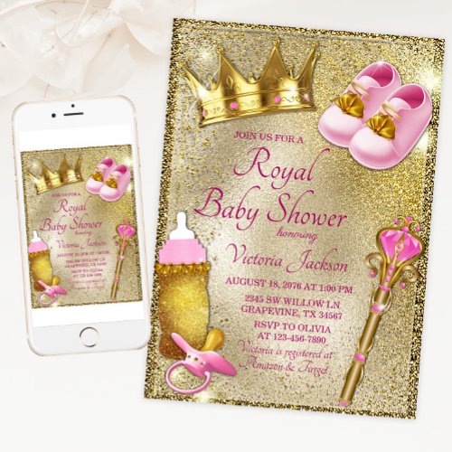 Fancy Princess Pink Gold Baby Shower Invitation