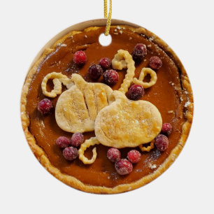 Fancy Pumpkin Pie Christmas Ceramic Ornament