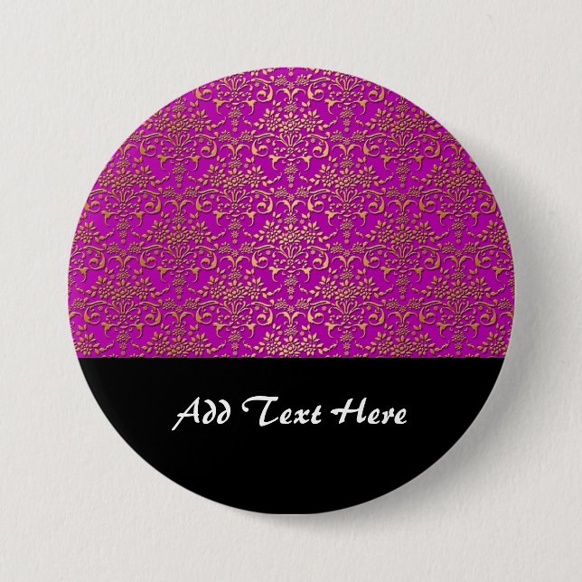 Fancy Purple and Gold Damask Pattern Button (Front)