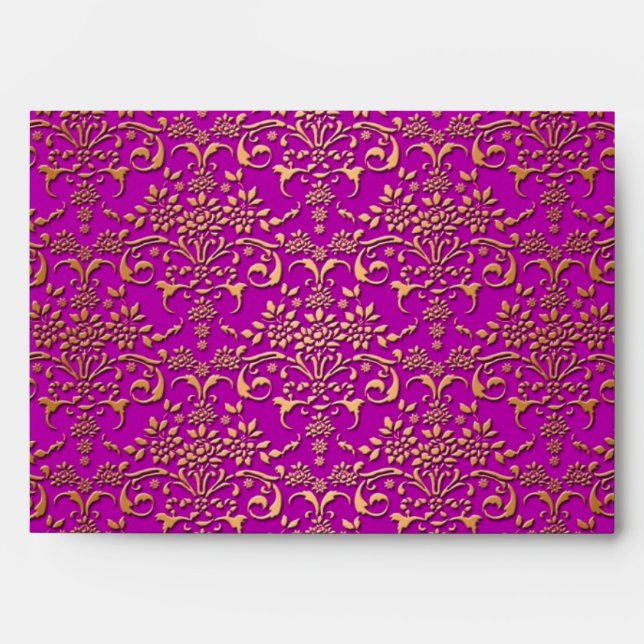 Fancy Purple and Gold Damask Pattern Envelope (Front)