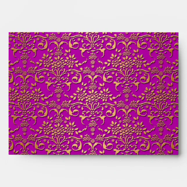Fancy Purple and Gold Damask Pattern Envelope Zazzle