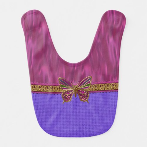 Fancy Purple and Pink Butterfly Baby Bib