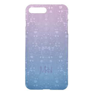 Fancy Purple Blue Floral Damask Monogram iPhone 8 Plus/7 Plus Case