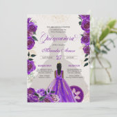 Fancy Purple Roses Western Charro Quinceanera  Invitation (Standing Front)