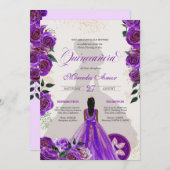 Fancy Purple Roses Western Charro Quinceanera  Invitation (Front/Back)