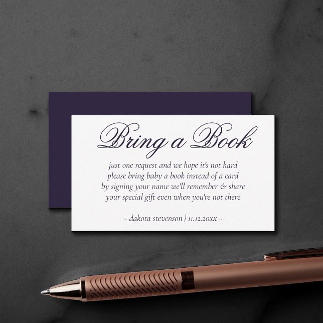 Fancy Purple Script | Modern Bring Baby Book Poem Enclosure Card (Creator Uploaded)