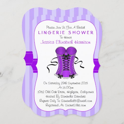 Fancy Purple  White Corset Lingerie Shower Invitation