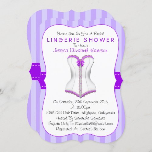 Fancy Purple  White Corset Lingerie Shower Invitation