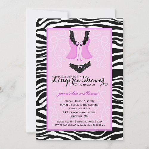 Fancy Purple Zebra Lingerie Shower Bachelorette Personalized Invites
