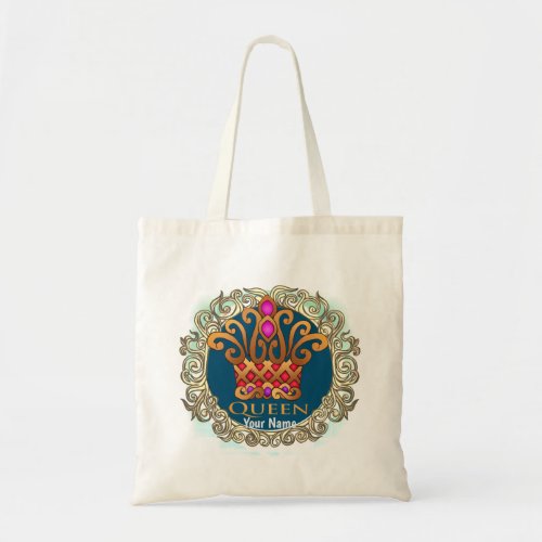 Fancy Queen Crown custom name tote bag