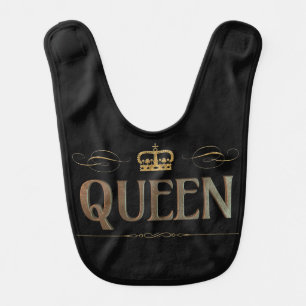 Fancy QUEEN Lettering - Grand Medieval Royal Crown Baby Bib