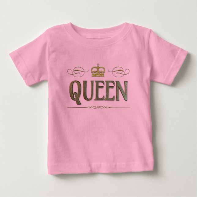 Fancy Queen Lettering - Grand Medieval Royal Crown Baby T-Shirt (Front)