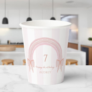 Fancy Rainbow Pink Bows Coquette Birthday Paper Cups