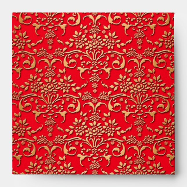 Fancy Red and Gold Damask Pattern Envelope (Front)