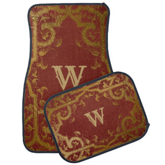 Fancy Red and Gold Monogrammed Car Mat Set