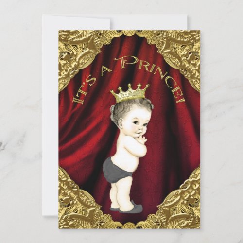 Fancy Red and Gold Prince Baby Shower Invitation