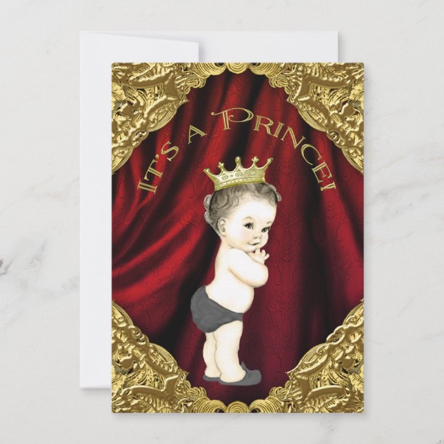 Fancy Red and Gold Prince Baby Shower Invitation (Front)