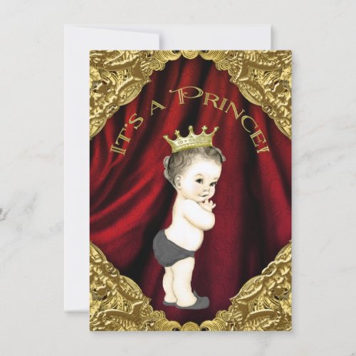 Fancy Red and Gold Prince Baby Shower Invitation