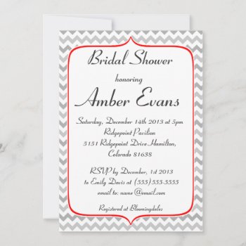 Fancy Red And Gray Chevron Bridal Shower Invitation by Mintleafstudio at Zazzle