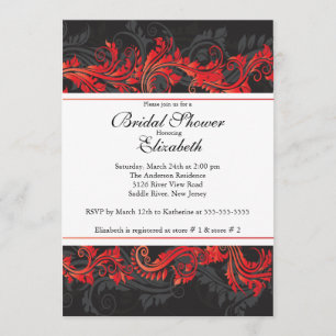Fancy Red Black Damask Bridal Shower Invitation