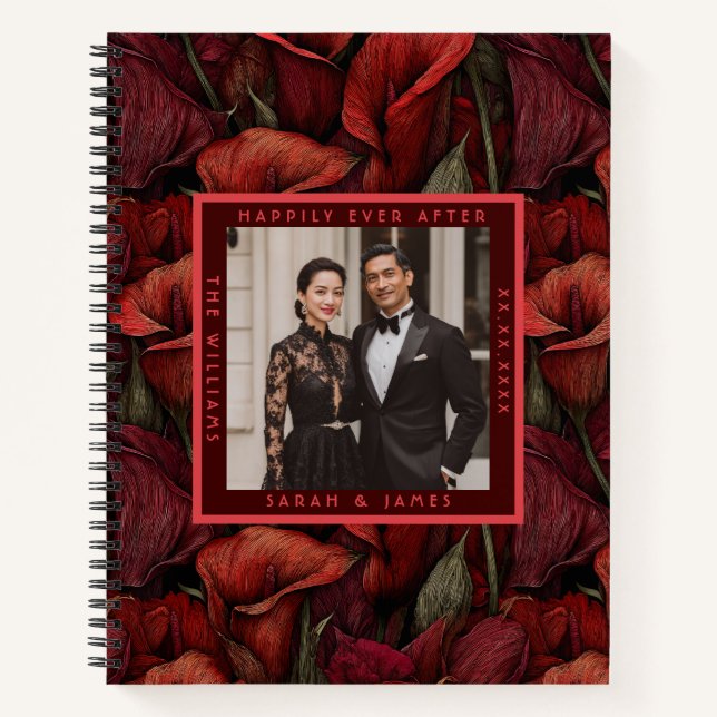 Fancy Red Calla Lilies Aesthetic Countryside Weddi Notebook (Front)