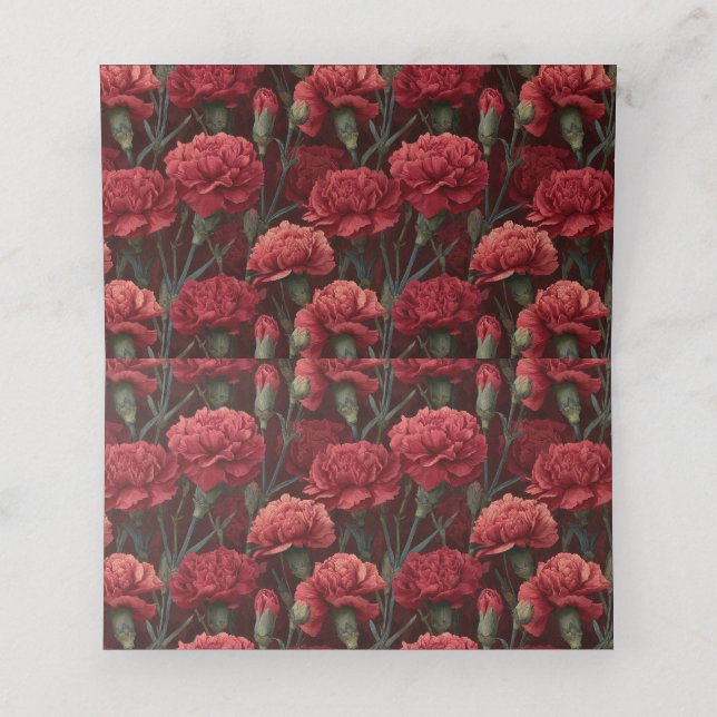 Fancy Red Carnation Garden Floral Wedding Place Card (Inside Unfolded)