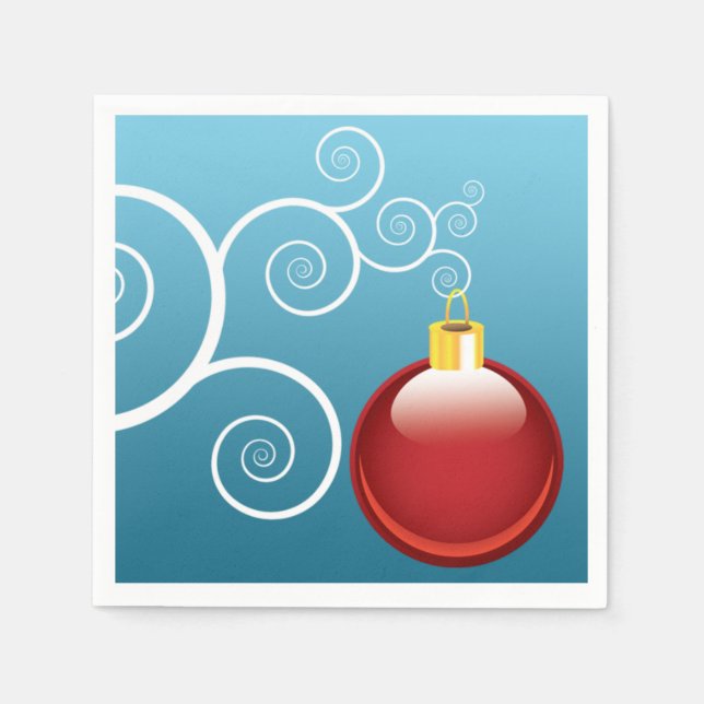 Fancy Red Christmas Ornament Blue Background Paper Napkins (Front)