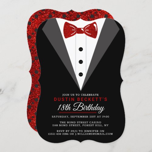 Fancy Red Glitter Tuxedo 18th Birthday