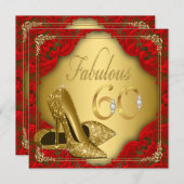 Fancy Red Gold High Heel Fabulous 60th Birthday Invitation (Front/Back)