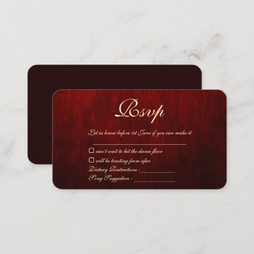 Fancy Red  Gold Wedding Rsvp Card