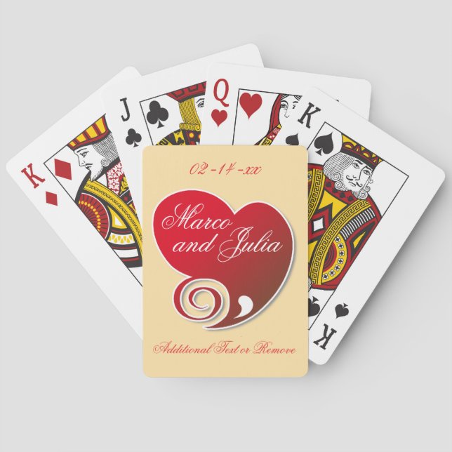 Fancy Red Heart Wedding Poker Cards (Back)