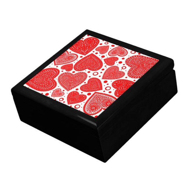 Fancy Red Hearts and Dots Keepsake Jewelry Box (Side)
