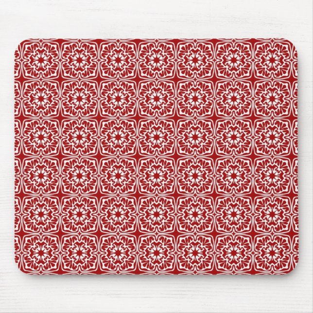 Fancy Red Holiday Damask Pattern  Mouse Pad (Front)