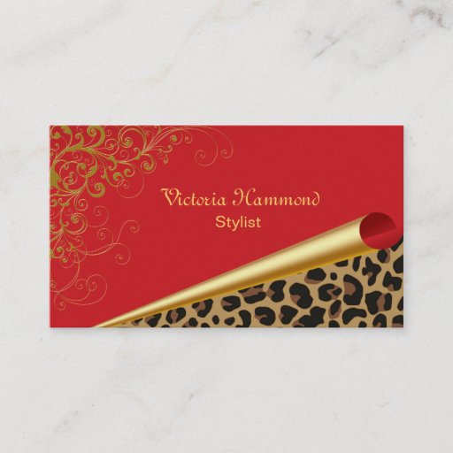Customizable Chic Red &amp; Jaguar Print Business Card