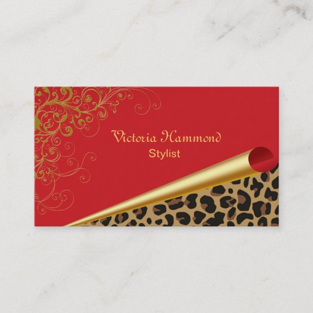 Fancy Red & Jaguar Print Business Card (Front)